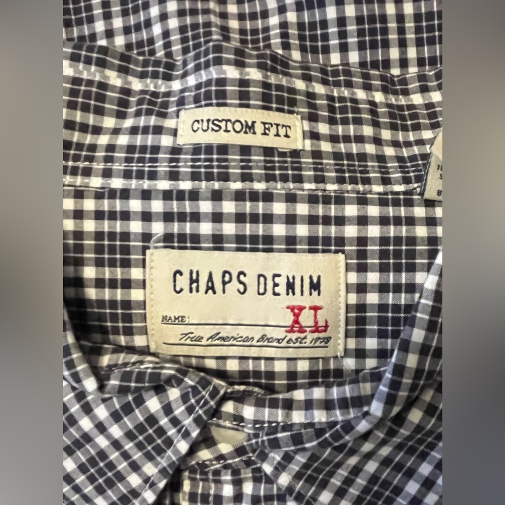 Chaps Denim Black & White Cotton Button Down Shirt Size XL - Picture 2 of 3